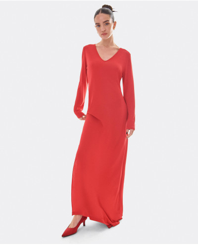 RED TEXTILE OPENING MAXI DRESS
