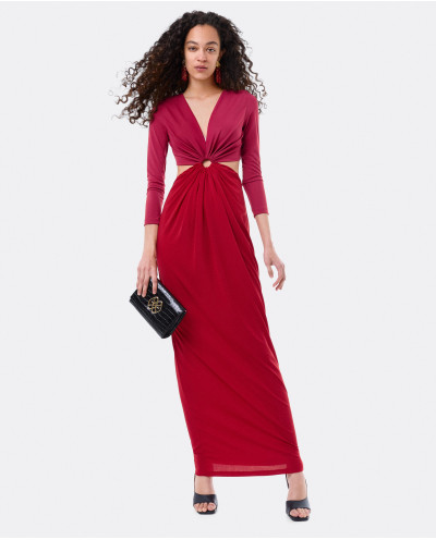 LONG RED KNIT DRAPPED DRESS