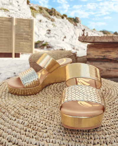 WEDGE TWO STRIPS NAPPA GOLD