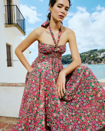 MAXI VESTIDO ABERTURAS GASA ESTAMPADO FLORES LIBER