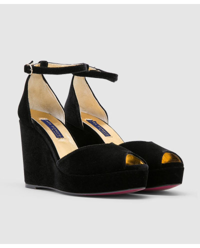 Black best sale velvet wedges