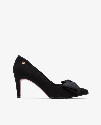 BLACK ULTRASUEDE BOW PUMPS