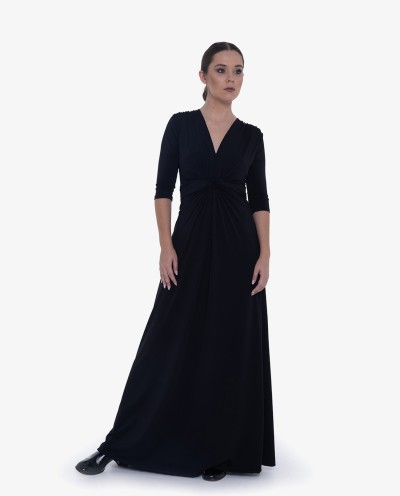 MAXI VESTIDO NUDO PUNTO NEGRO