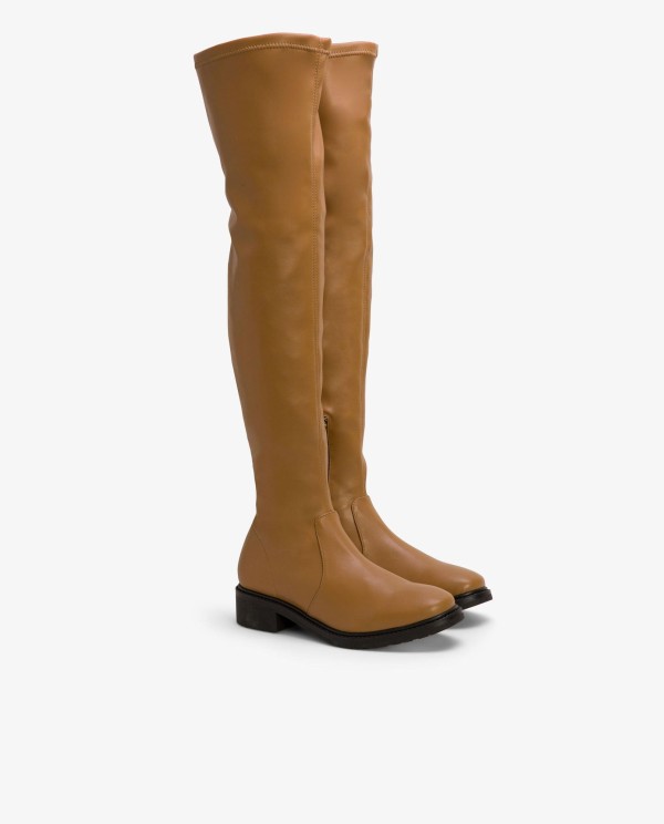 BOTA ALTA DE TECNOPIEL COLOR CUERO...