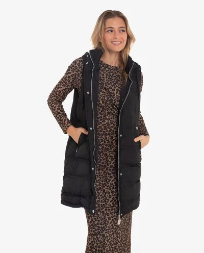 CHALECO LARGO DE NYLON NEGRO 2