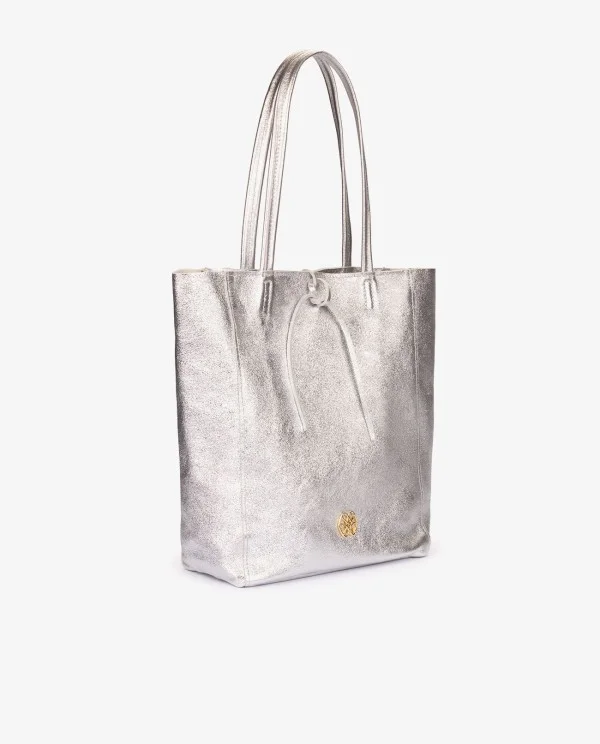 SHOPPER VERTICAL PIEL PLATA