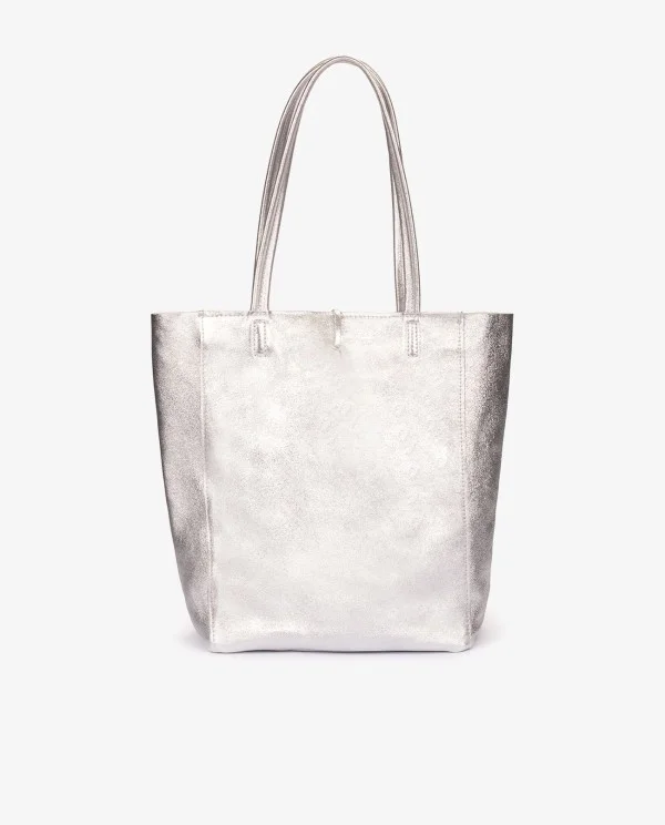 SHOPPER VERTICAL PIEL PLATA