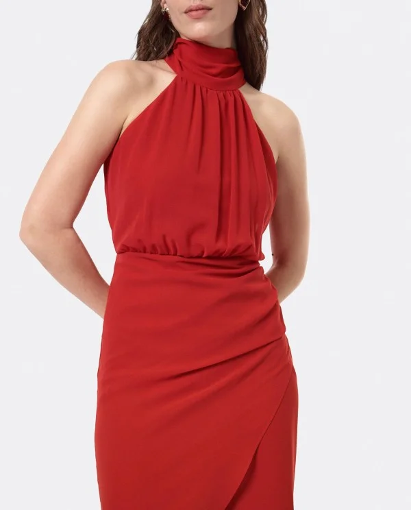 VESTIDO ESCOTE HALTER GASA ROJO