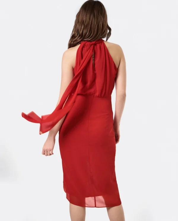 VESTIDO ESCOTE HALTER GASA ROJO