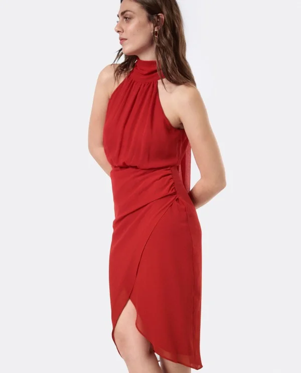 VESTIDO ESCOTE HALTER GASA ROJO