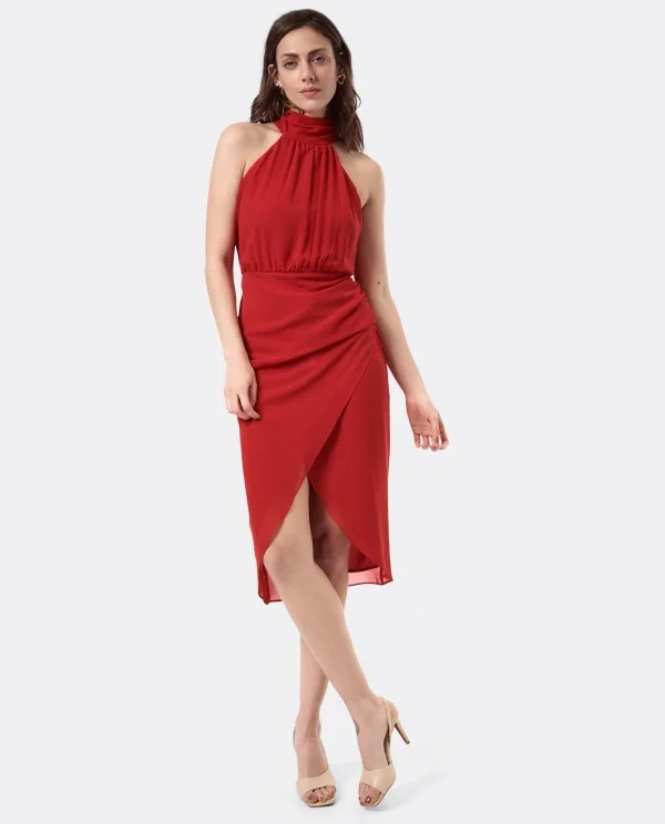 VESTIDO ESCOTE HALTER GASA ROJO