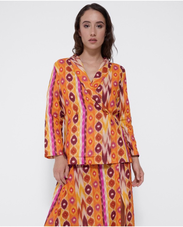 CHAQUETA CRUZADA TEJIDO ESTAMPADO ÉTNICO