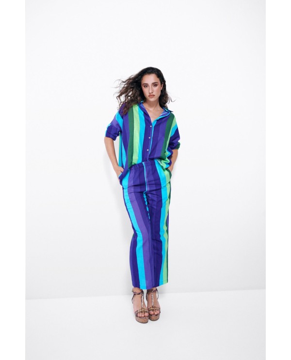 PANTALON RECTO ALGODON RAYAS AZUL