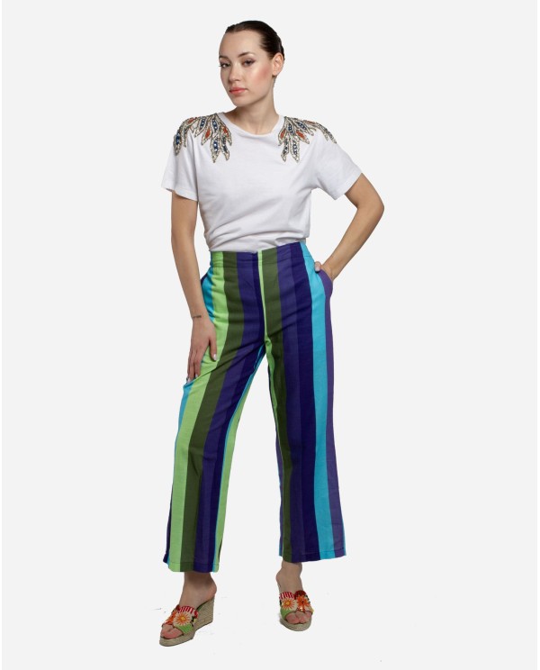 PANTALON RECTO ALGODON RAYAS AZUL