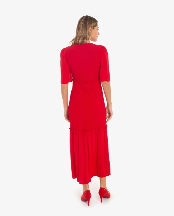 VESTIDO MIDI ROJO PANALE Y MANGAS...