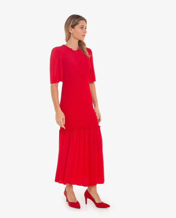 VESTIDO MIDI ROJO PANALE Y MANGAS...
