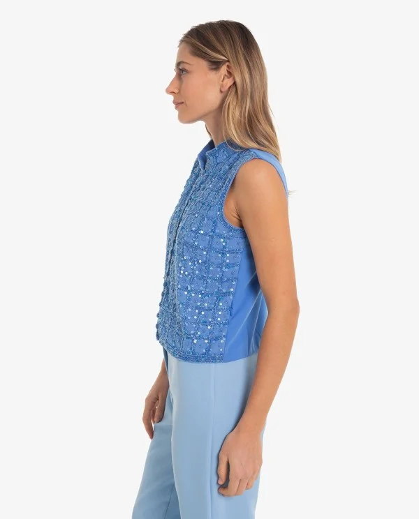 CHALECO AZUL CON BORDADOS Y LENTEJUELAS