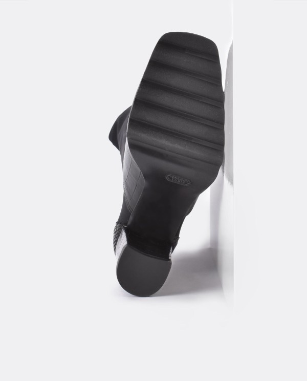 BLACK LYCRA/COCO HIGH SHOE AND HEEL BOOT