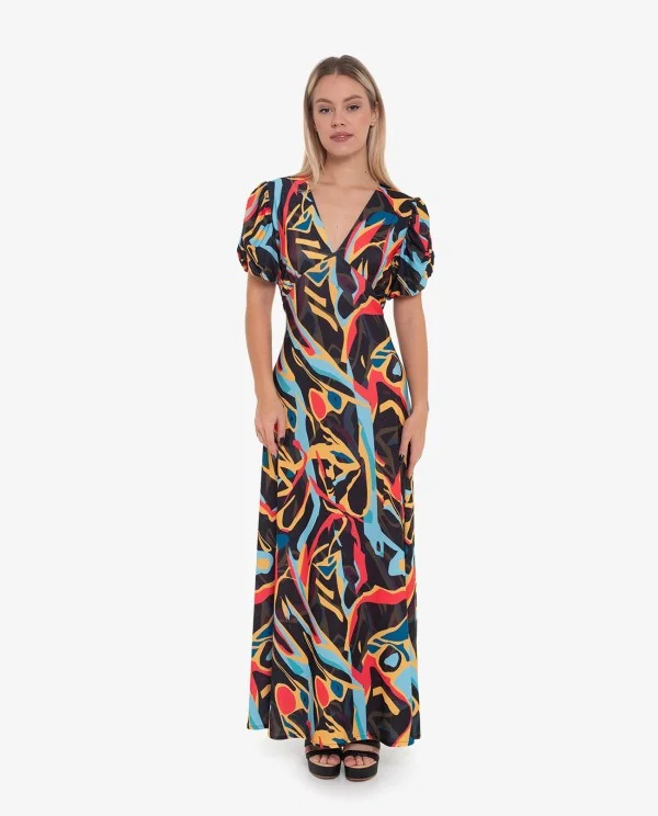 VESTIDO LARGO ESTAMPADO ARTIST MANGAS...