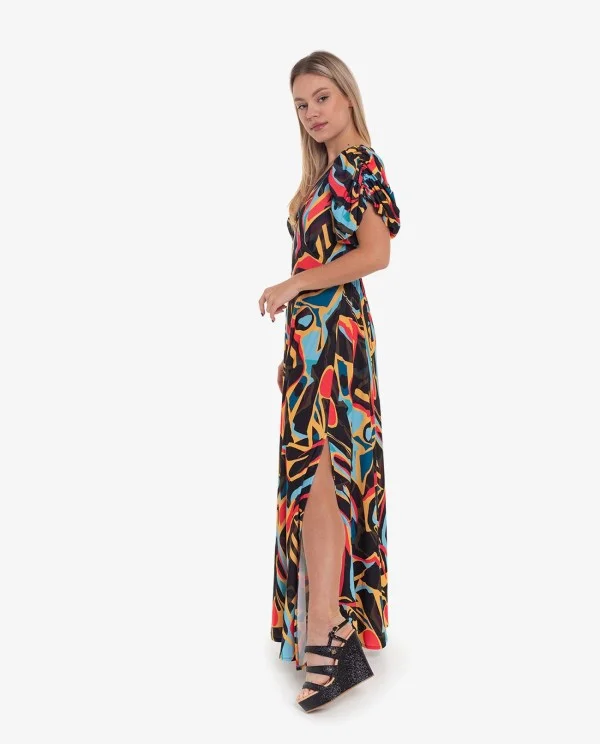 VESTIDO LARGO ESTAMPADO ARTIST MANGAS...