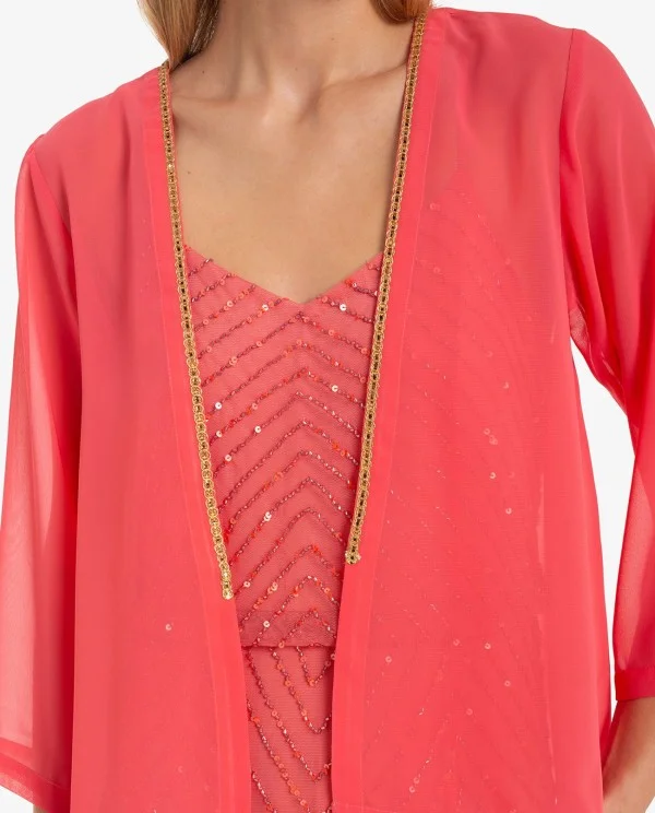 KIMONO CORAL LIGERO CON DETALLE DORADO