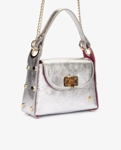 MINI BOLSO TACHAS PIEL PLATA 2