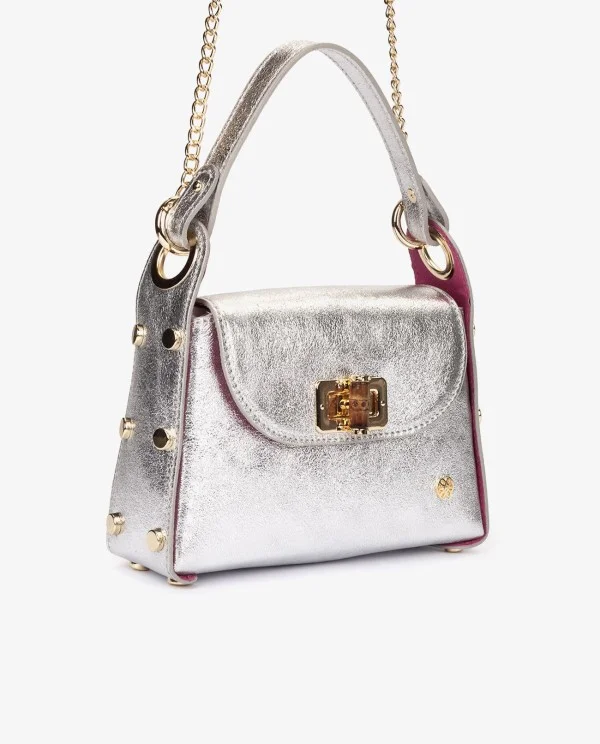 MINI BOLSO TACHAS PIEL PLATA