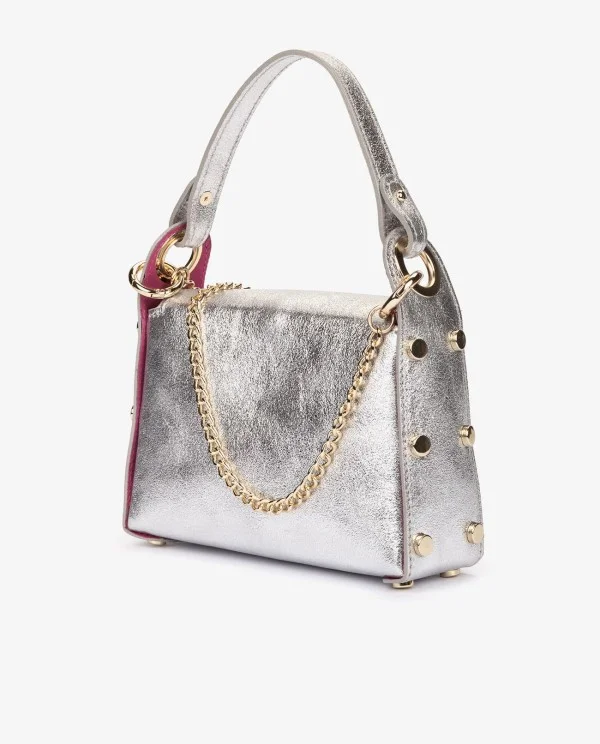 MINI BOLSO TACHAS PIEL PLATA