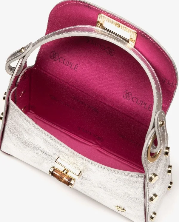 MINI BOLSO TACHAS PIEL PLATA