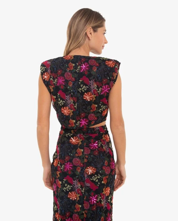 TOP CROP NEGRO BORDADO CON LENTEJUELAS