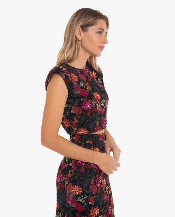 TOP CROP NEGRO BORDADO CON LENTEJUELAS