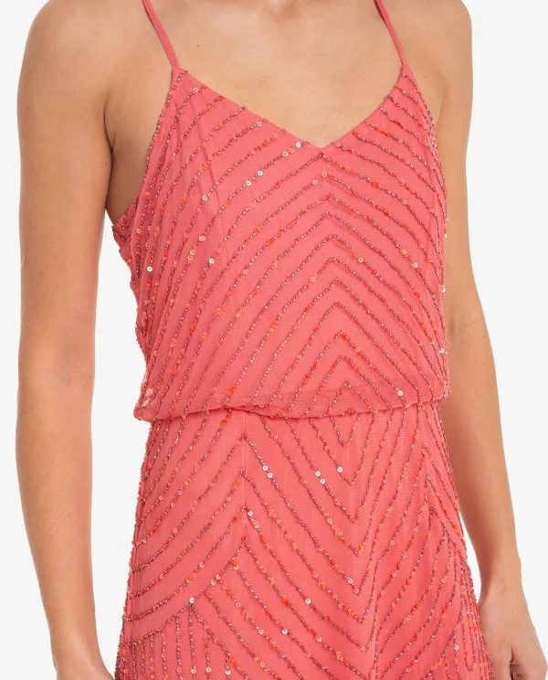 VESTIDO LARGO CORAL CON BORDADOS Y...