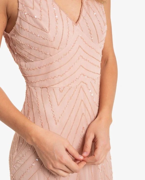 VESTIDO LARGO ROSA NUDE CON LENTEJUELAS