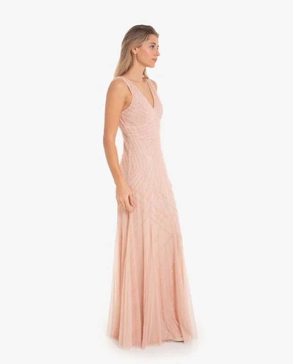 VESTIDO LARGO ROSA NUDE CON LENTEJUELAS