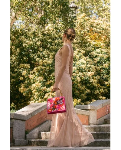 BOLSO FUCSIA FLORES CUENTAS 2