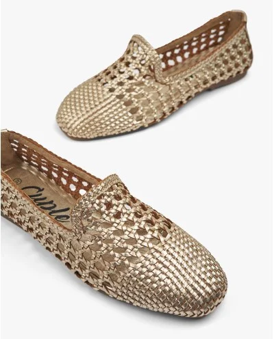 MOCASIN PIEL TRENZADA ORO 2