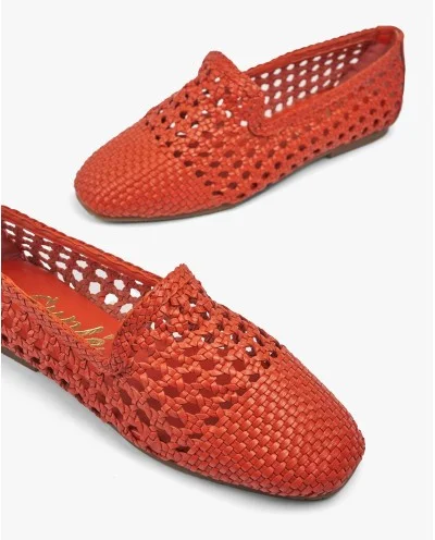 MOCASIN PIEL TRENZADA NARANJA 2