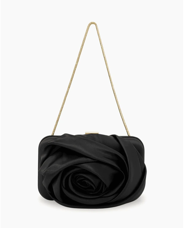 CLUTCH FLOR RASO NEGRO
