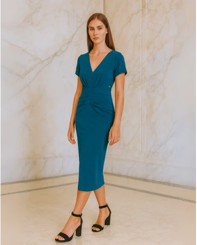 VESTIDO PINZAS CREP AZUL