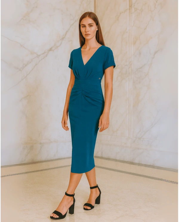 VESTIDO PINZAS CREP AZUL