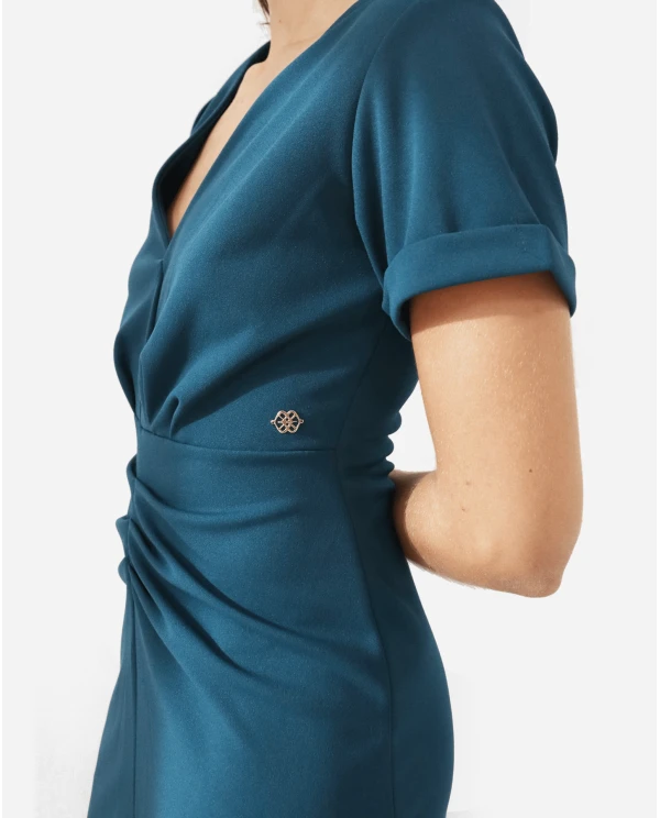 VESTIDO PINZAS CREP AZUL