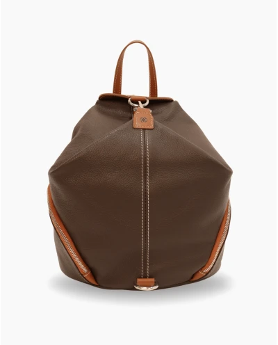 MOCHILA CREMALLERA PIEL MARRON