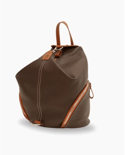 MOCHILA CREMALLERA PIEL MARRON 2