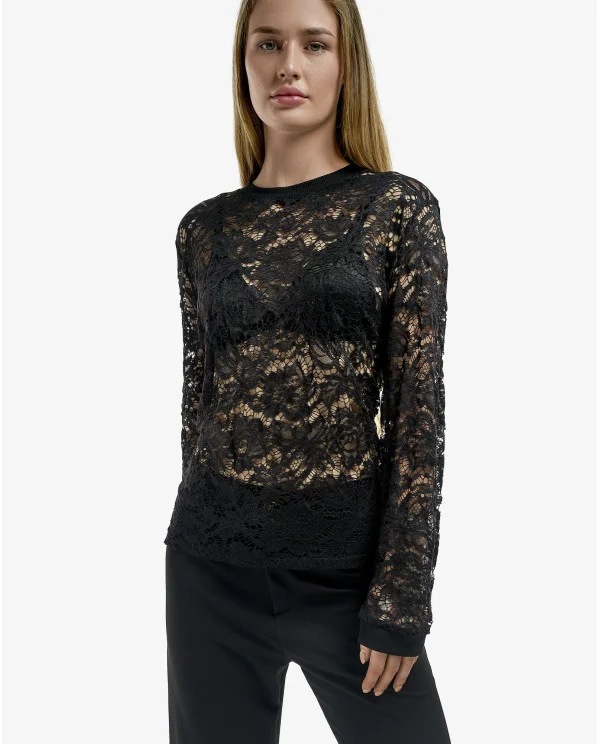 JERSEY MANGA LARGA ENCAJE NEGRO