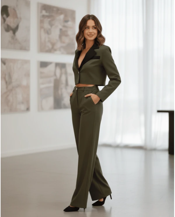 PANTALON CREP VERDE KAKI