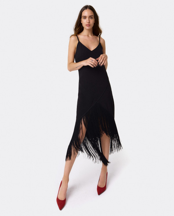 Vestido negro flecos mango hot sale