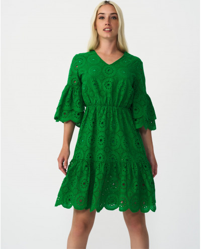 VESTIDO VOLANTES ENCAJE VERDE