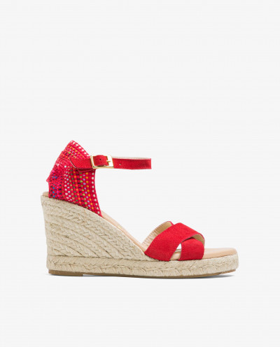 RED SUEDE HEEL CROSS WEDGE