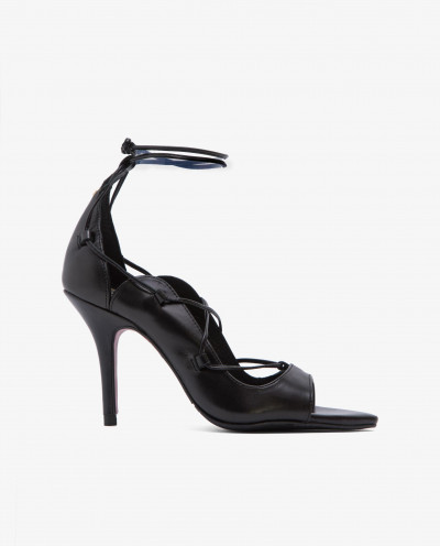 BLACK NAPPA CORD HEEL SANDAL