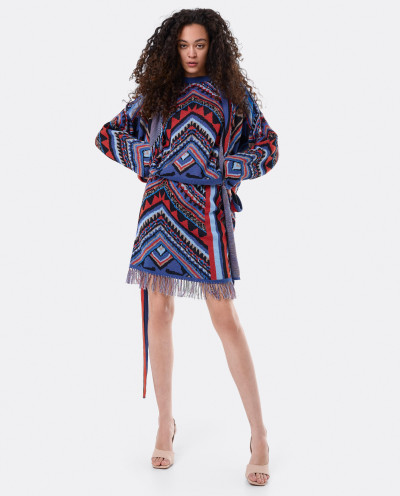 ETHNIC SWEATER WITH FRINGED...